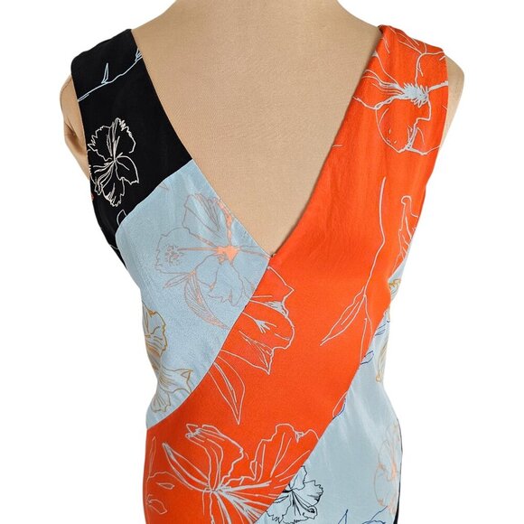 Diane Von Furstenburg Orange Blue and Black Floral Silk Dress Sz 8 - Picture 3 of 11